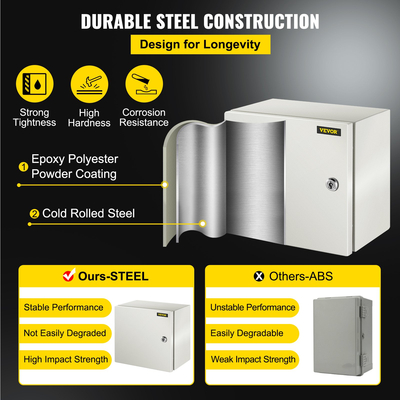 Κουτί σύνδεσης VEVOR NEMA από χάλυβα, 12 x 12 x 8\&#039;\&#039; NEMA 4X από χάλυβα, αδιάβροχο και ανθεκτικό στη σκόνη IP66, με πλάκα στήριξης για ηλεκτρικές συνδέσεις εξωτερικού/εσωτερικού χώρου