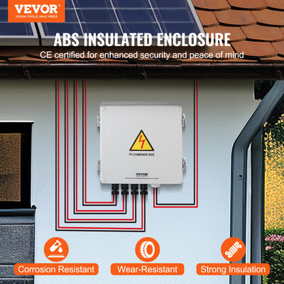 Κουτί συνδυασμού φωτοβολταϊκών VEVOR, 4 σειρών, κουτί συνδυασμού ηλιακών συλλεκτών με ασφάλεια ονομαστικού ρεύματος 10A, διακόπτη κυκλώματος 63A, αλεξικέραυνο και ηλιακό σύνδεσμο, πλαστική θήκη ABS για σύστημα ηλιακών συλλεκτών δικτύου ενεργοποίησης/απενεργοποίησης, IP65