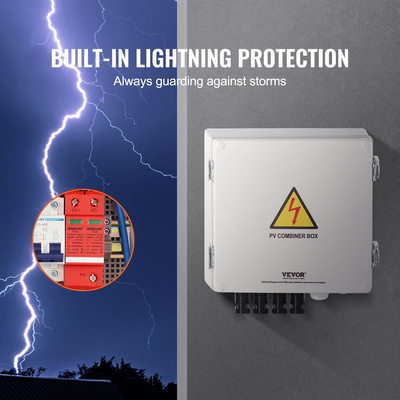 Κουτί συνδυασμού φωτοβολταϊκών VEVOR, 4 σειρών, κουτί συνδυασμού ηλιακών συλλεκτών με ασφάλεια ονομαστικού ρεύματος 10A, διακόπτη κυκλώματος 63A, αλεξικέραυνο και ηλιακό σύνδεσμο, πλαστική θήκη ABS για σύστημα ηλιακών συλλεκτών δικτύου ενεργοποίησης/απενεργοποίησης, IP65