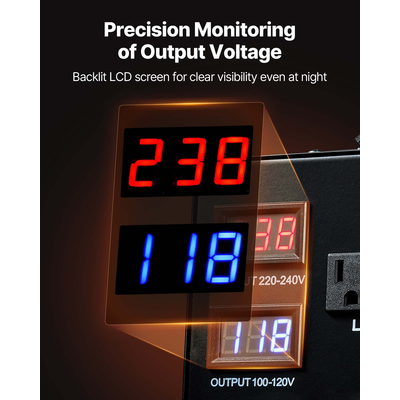 Μετασχηματιστής αυτόματου μετατροπέα τάσης VEVOR, 6000VA, Μετασχηματιστής ισχύος ανύψωσης/μείωσης βαρέως τύπου, 110V σε 220V και 220V σε 110V, με 3 πρίζες ΗΠΑ, 3 πρίζες ΕΕ, οθόνη LCD, προστασία διακόπτη κυκλώματος