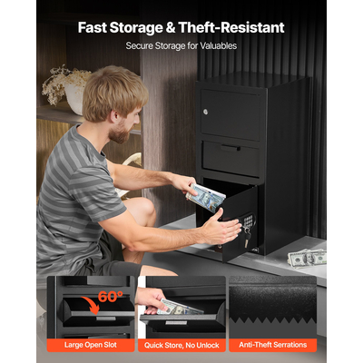 Χρηματοκιβώτιο VEVOR 3,6 κυβικών ποδιών με δυνατότητα πτώσης, μεγάλης χωρητικότητας με μπροστινή υποδοχή πτώσης και ψηφιακό πληκτρολόγιο, βαρέως τύπου 3 επιπέδων χρηματοκιβώτιο με εφεδρικά κλειδιά για μετρητά, τραπεζικό κουπόνι, κοσμήματα, έγγραφα, χαρτονομίσματα, μαύρο