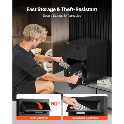 Χρηματοκιβώτιο VEVOR 1,2 κυβικών ποδιών με δυνατότητα πτώσης, μεγάλης χωρητικότητας με μπροστινή υποδοχή πτώσης και ψηφιακό πληκτρολόγιο, βαρέως τύπου 2 επιπέδων χρηματοκιβώτιο με εφεδρικά κλειδιά για μετρητά, τραπεζικό κουπόνι, κοσμήματα, έγγραφα, χαρτονομίσματα, μαύρο