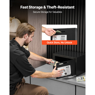 Χρηματοκιβώτιο VEVOR 0,6 κυβικών ποδιών με υποδοχή για πτώση, κωδικό πρόσβασης και περιστρεφόμενο κουμπί, συμπαγές κουτί αποθήκης μετρητών βαρέως τύπου με υποδοχή μπροστινής κλειδαριάς για μετρητά, τραπεζικές αποδείξεις, κοσμήματα, έγγραφα, χαρτονομίσματα, μαύρο