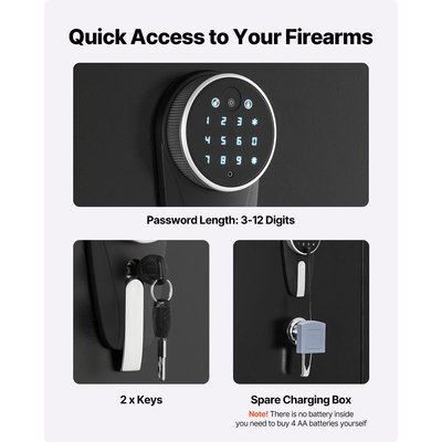 Χρηματοκιβώτιο όπλων VEVOR 4, Μακρύς θάλαμος όπλων για τουφέκια και πιστόλια, Πυράντοχο χρηματοκιβώτιο τυφεκίων γρήγορης πρόσβασης με 2 υποδοχές πυρομαχικών, 2 θήκες πιστολιών και 2 ρυθμιζόμενες θήκες, Μεγάλο ψηφιακό ντουλάπι με κλείδωμα με κλειδί και κωδικό πρόσβασης