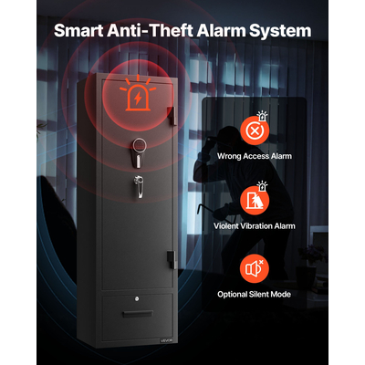 Χρηματοκιβώτιο όπλων VEVOR 4, Μακρύς θάλαμος όπλων για τουφέκια και πιστόλια, Πυράντοχο χρηματοκιβώτιο τυφεκίων γρήγορης πρόσβασης με 2 υποδοχές πυρομαχικών, 2 θήκες πιστολιών και 2 ρυθμιζόμενες θήκες, Μεγάλο ψηφιακό ντουλάπι με κλείδωμα με κλειδί και κωδικό πρόσβασης