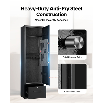 Χρηματοκιβώτιο όπλων VEVOR 4, Μακρύς θάλαμος όπλων για τουφέκια και πιστόλια, Πυράντοχο χρηματοκιβώτιο τυφεκίων γρήγορης πρόσβασης με 2 υποδοχές πυρομαχικών, 2 θήκες πιστολιών και 2 ρυθμιζόμενες θήκες, Μεγάλο ψηφιακό ντουλάπι με κλείδωμα με κλειδί και κωδικό πρόσβασης