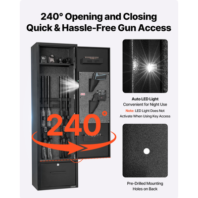Χρηματοκιβώτιο όπλων VEVOR 4, Μακρύς θάλαμος όπλων για τουφέκια και πιστόλια, Πυράντοχο χρηματοκιβώτιο τυφεκίων γρήγορης πρόσβασης με 2 υποδοχές πυρομαχικών, 2 θήκες πιστολιών και 2 ρυθμιζόμενες θήκες, Μεγάλο ψηφιακό ντουλάπι με κλείδωμα με κλειδί και κωδικό πρόσβασης