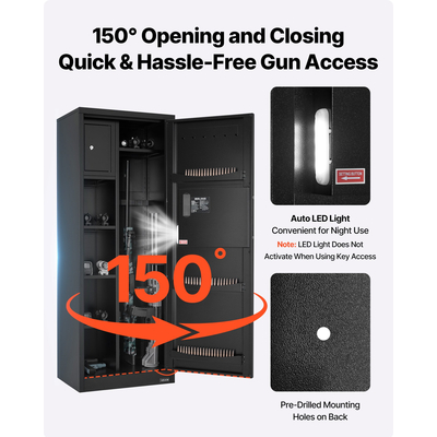 Χρηματοκιβώτιο όπλων VEVOR 4, Μακρύ ντουλάπι όπλων για τουφέκια και πιστόλια, Πυράντοχο χρηματοκιβώτιο τυφεκίων γρήγορης πρόσβασης με 3 υποδοχές πυρομαχικών και 2 ρυθμιζόμενες βάσεις, Μεγάλο ψηφιακό ντουλάπι με κλείδωμα με κλειδί και κωδικό πρόσβασης