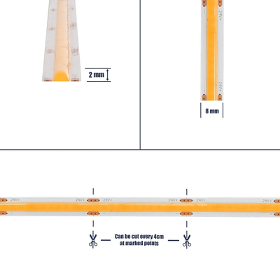 GLOBOSTAR® BEE 70362 Ταινία LED 8W/m 640lm/m 120° DC 24V IP20 320 x COB Chip/m Ultra Θερμό Λευκό 2200K Dimmable - Μ500 x Π0.8 x Υ0.2cm - Ρολό 5 Μέτρων - 5 Χρόνια Εγγύηση
