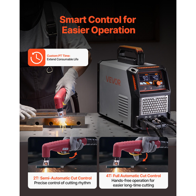 Κόφτης Πλάσματος VEVOR, Μηχανή κοπής πλάσματος 65A χωρίς αφή, με πιλοτικό τόξο, χωρίς υψηλή συχνότητα - με λειτουργία 2T/4T και ρυθμιζόμενο χρόνο PT, μετατροπέας IGBT με ψηφιακή οθόνη για επισκευές στο σπίτι, εργαστήρια