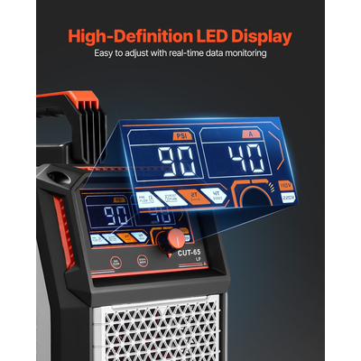 Κόφτης Πλάσματος VEVOR, Μηχανή κοπής πλάσματος 65A χωρίς αφή, με πιλοτικό τόξο, χωρίς υψηλή συχνότητα - με λειτουργία 2T/4T και ρυθμιζόμενο χρόνο PT, μετατροπέας IGBT με ψηφιακή οθόνη για επισκευές στο σπίτι, εργαστήρια