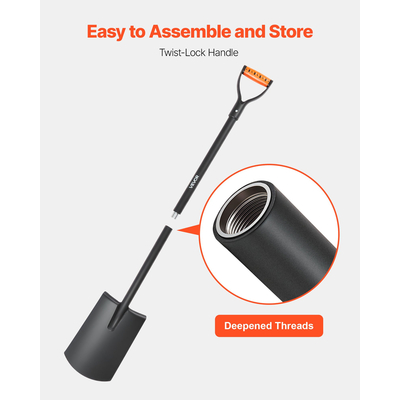 Τετράγωνο φτυάρι VEVOR, Επίπεδο φτυάρι βαρέως τύπου 122 cm, Φτυάρια μεταφοράς με λεπίδα από κράμα χάλυβα και αντιολισθητική λαβή D, αποσπώμενα και εύκολα στην αποθήκευση, για κηπουρική, κατασκευές, σκάψιμο και φτυάρι χιονιού