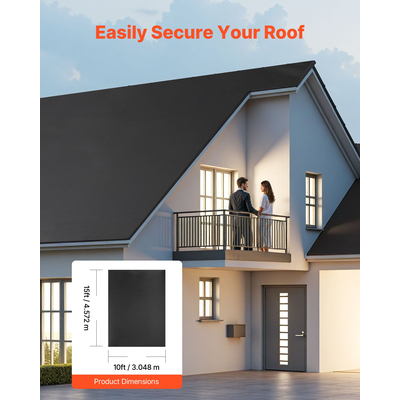 Ρολοειδής στέγη VEVOR, 10 x 15 πόδια, στέγη από καουτσούκ EPDM 45 mil, μεγάλη διάρκεια ζωής και αντοχή στις καιρικές συνθήκες, αντοχή σε σκληρές θερμοκρασίες, ευέλικτη και εύκολη εγκατάσταση, υπόστρωμα στέγης για τροχόσπιτα, στέγες, λίμνες