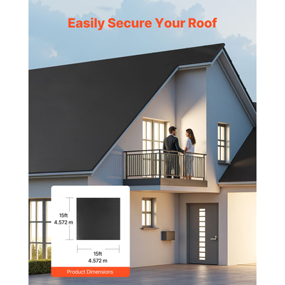 Ρολοειδής στέγη VEVOR, 15 x 15 πόδια, στέγη από καουτσούκ EPDM 45 mil, μεγάλη διάρκεια ζωής και αντοχή στις καιρικές συνθήκες, αντοχή σε σκληρές θερμοκρασίες, ευέλικτη και εύκολη εγκατάσταση, υπόστρωμα στέγης για τροχόσπιτα, στέγες, λίμνες