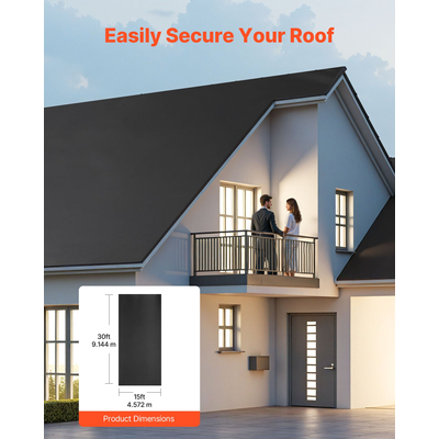 Ρολοειδής στέγη VEVOR, 15 x 30 ft, στέγη από καουτσούκ EPDM 45 mil, μεγάλη διάρκεια ζωής και αντοχή στις καιρικές συνθήκες, αντοχή σε σκληρές θερμοκρασίες, ευέλικτη και εύκολη εγκατάσταση, υπόστρωμα στέγης για τροχόσπιτα, στέγες, λίμνες