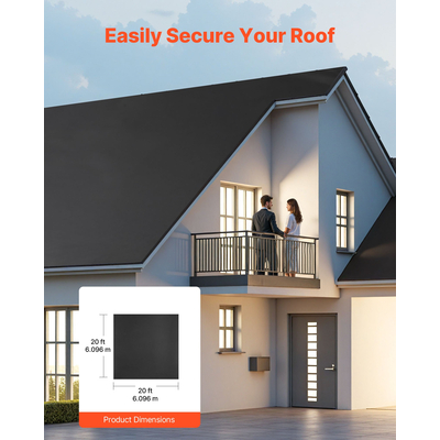 Ρολοειδής στέγη VEVOR, 20 x 20 πόδια, στέγη από καουτσούκ EPDM 45 mil, μεγάλη διάρκεια ζωής και αντοχή στις καιρικές συνθήκες, αντοχή σε σκληρές θερμοκρασίες, ευέλικτη και εύκολη εγκατάσταση, υπόστρωμα στέγης για τροχόσπιτα, στέγες, λίμνες