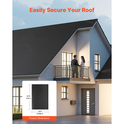 Ρολοειδής στέγη VEVOR, 20 x 25 πόδια, στέγη από καουτσούκ EPDM 45 mil, μεγάλη διάρκεια ζωής και αντοχή στις καιρικές συνθήκες, αντοχή σε σκληρές θερμοκρασίες, ευέλικτη και εύκολη εγκατάσταση, υπόστρωμα στέγης για τροχόσπιτα, στέγες, λίμνες