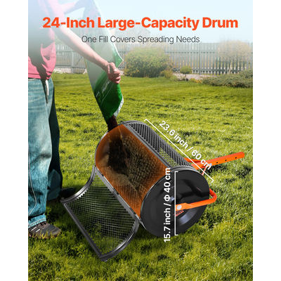 Διανομέας κομποστοποίησης VEVOR, Διανομέας τύρφης 24 ιντσών πλάτους με λαβή σε σχήμα Τ, Ρυθμιζόμενο σε 3 ύψη, Κύλινδρος τύρφης κήπου με ηλεκτροστατική βαφή από χάλυβα, Βαρέως τύπου διανομείς σπόρων χόρτου για φύτευση και σπορά