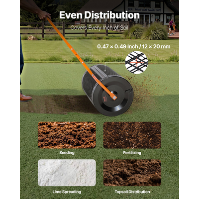 Διανομέας κομποστοποίησης VEVOR, Διανομέας τύρφης 24 ιντσών πλάτους με λαβή σε σχήμα Τ, Ρυθμιζόμενο σε 3 ύψη, Κύλινδρος τύρφης κήπου με ηλεκτροστατική βαφή από χάλυβα, Βαρέως τύπου διανομείς σπόρων χόρτου για φύτευση και σπορά