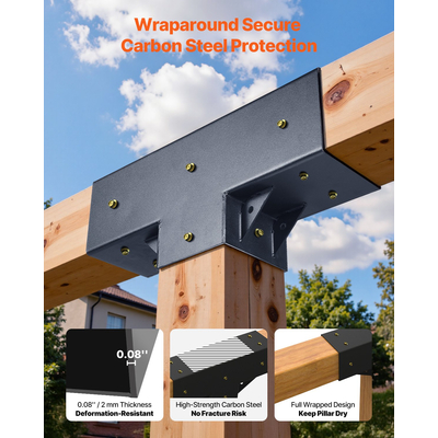 Κιτ πέργκολας VEVOR 2 τεμαχίων, σχήματος Τ 4x4 (πραγματικές διαστάσεις 92 x 92 mm), 3 βάσεις πέργκολας, κιτ ξυλουργικής για κιόσκι με βίδες για ξύλινες δοκούς 92 x 92 mm σε πραγματικό μέγεθος για υπαίθριο πάρτι και δεξιώσεις