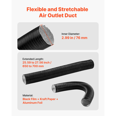 Κιτ εξαερισμού αγωγού σωλήνα θερμαντήρα ντίζελ VEVOR, Σετ εξαερισμού εξόδου θερμού αέρα σωλήνα θερμαντήρα 75 mm με σύνδεσμο σχήματος Y και σφιγκτήρες αεραγωγού, Κιτ εξαερισμού αεραγωγών θερμαντήρων στάθμευσης για θερμαντήρες ντίζελ 2KW 5KW 8KW, Μαύρο