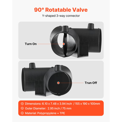 Κιτ εξαερισμού αγωγού σωλήνα θερμαντήρα ντίζελ VEVOR, Σετ εξαερισμού εξόδου θερμού αέρα σωλήνα θερμαντήρα 75 mm με σύνδεσμο σχήματος Y και σφιγκτήρες αεραγωγού, Κιτ εξαερισμού αεραγωγών θερμαντήρων στάθμευσης για θερμαντήρες ντίζελ 2KW 5KW 8KW, Μαύρο