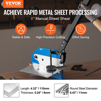 Χειροκίνητο ψαλίδι πλάκας VEVOR 5" για επεξεργασία μεταλλικών φύλλων, κόπτης πάγκου HS-5 με υλικό Q235, για χειροτεχνίες από χοντρό χάλυβα, μηχανή πρέσας ρολών βαρέως τύπου για κατασκευαστές, λάτρεις του DIY