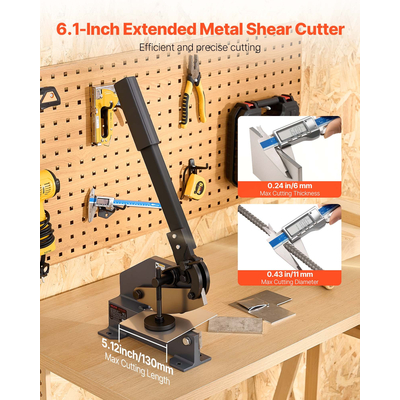 Ψαλίδι λαμαρίνας VEVOR, χειροκίνητο ψαλίδι πλάκας χειρός 155 mm, κόφτης λαμαρίνας βαρέως τύπου με συμπαγές ατσάλινο πλαίσιο, υψηλής ακρίβειας, εκτεταμένη λαβή για κοπή χάλυβα, χαλκού, οπλισμού και αλουμινίου