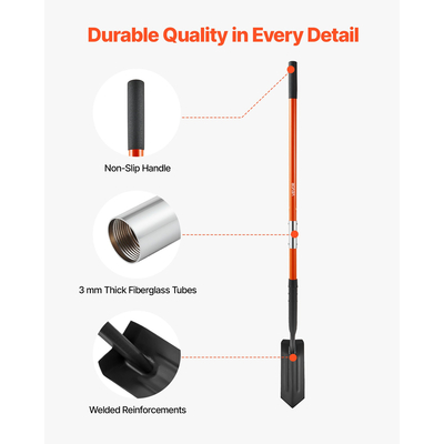 Φτυάρι τάφρων VEVOR, Φτυάρι τάφρων βαρέως τύπου με λεπίδα 10,4 cm, στενό σκαφτικό τάφρων με λαβή από υαλοβάμβακα και αντιολισθητική λαβή, για κηπουρική, σκάψιμο τρυπών, διάνοιξη τάφρων και φύτευση, 142,5 cm