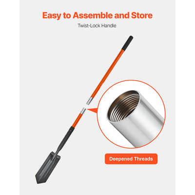 Φτυάρι τάφρων VEVOR, Φτυάρι τάφρων βαρέως τύπου με λεπίδα 10,4 cm, στενό σκαφτικό τάφρων με λαβή από υαλοβάμβακα και αντιολισθητική λαβή, για κηπουρική, σκάψιμο τρυπών, διάνοιξη τάφρων και φύτευση, 142,5 cm