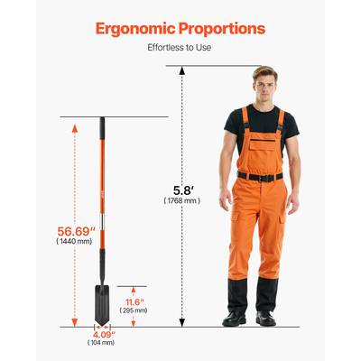 Φτυάρι τάφρων VEVOR, Φτυάρι τάφρων βαρέως τύπου με λεπίδα 10,4 cm, στενό σκαφτικό τάφρων με λαβή από υαλοβάμβακα και αντιολισθητική λαβή, για κηπουρική, σκάψιμο τρυπών, διάνοιξη τάφρων και φύτευση, 142,5 cm