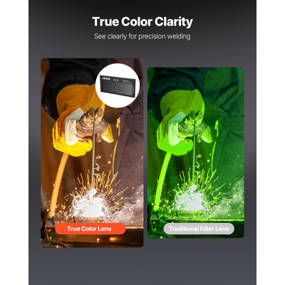 Φακός συγκόλλησης VEVOR με αυτόματη σκίαση 108 x 51 mm, φακός συγκόλλησης True Color Shade 11 με διπλούς αισθητήρες τόξου, συμβατός με τα περισσότερα κράνη συγκόλλησης για εφαρμογές TIG, MIG, MMA, ARC