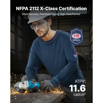 Πουκάμισα VEVOR FR, Ανθεκτικά στη Φλόγα Μακρυμάνικα Ρούχα Ελαφρύ 7 oz Αναπνεύσιμο Βαμβάκι, Ανδρικό Πουκάμισο Εργασίας με Προ-Συρρίκνωση και Τσέπη, για Συγκολλητές, Ηλεκτρολόγους, Μπλε Ναυτικό 2XL