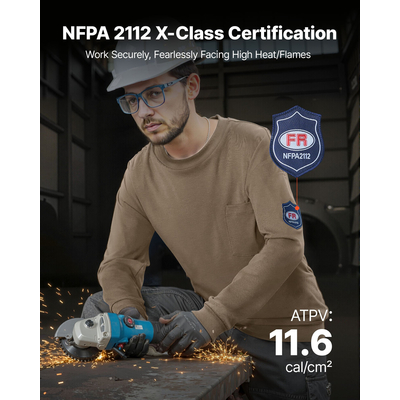 Πουκάμισα VEVOR FR, Ανθεκτικά στη Φλόγα Μακρυμάνικα Ρούχα Ελαφρύ 7 oz Αναπνεύσιμο Βαμβάκι, Ανδρικό Πουκάμισο Εργασίας με Προ-Συρρίκνωση και Τσέπη, για Συγκολλητές, Ηλεκτρολόγους, Γκρι L