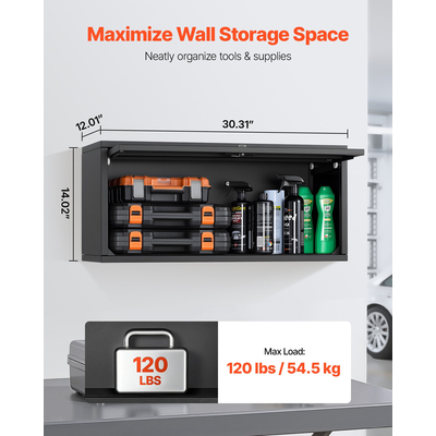Μεταλλικό ντουλάπι τοίχου VEVOR, 77Π x 30,5Β x 35,6Υ cm, Πλωτό ντουλάπι εργαλείων γκαράζ με αναδιπλούμενη πόρτα, Φορτίο 54,5 kg ανά ράφι, Κατάλληλο για γκαράζ, υπόγειο, κουζίνα, αποθήκη, Απαιτείται συναρμολόγηση