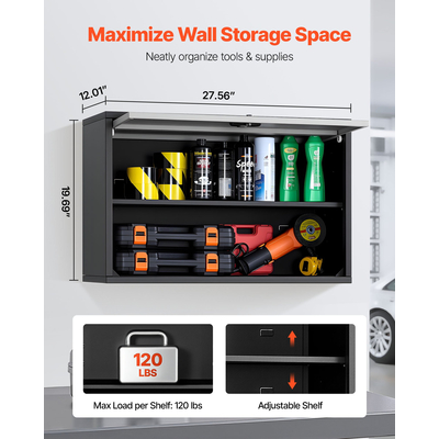 Μεταλλικό ντουλάπι τοίχου VEVOR, 77Π x 30,5Β x 50Υ cm, Πλωτό ντουλάπι εργαλείων γκαράζ με αναδιπλούμενη πόρτα και ράφι, Χωρητικότητα φορτίου 108,9 kg, Κατάλληλο για γκαράζ, υπόγειο, κουζίνα, αποθήκη. Απαιτείται συναρμολόγηση.