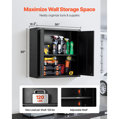 Μεταλλικό Ντουλάπι Τοίχου VEVOR, 76,2Π x 31Β x 76,2Υ cm, Ατσάλινο Κρεμαστό Ντουλάπι Αποθήκευσης με Πόρτες που Κλειδώνουν και Ρυθμιζόμενο Ράφι για Γκαράζ, Υπόγειο, Κουζίνα, Αποθήκη. Απαιτείται Συναρμολόγηση, Μαύρο.
