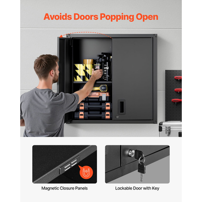 Μεταλλικό Ντουλάπι Τοίχου VEVOR, 76,2Π x 31Β x 76,2Υ cm, Ατσάλινο Κρεμαστό Ντουλάπι Αποθήκευσης με Πόρτες που Κλειδώνουν και Ρυθμιζόμενο Ράφι για Γκαράζ, Υπόγειο, Κουζίνα, Αποθήκη. Απαιτείται Συναρμολόγηση, Μαύρο.