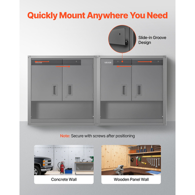 Μεταλλικό Ντουλάπι Τοίχου VEVOR, 76,2Π x 30,5Β x 76,2Υ ίντσες, Ατσάλινο Κρεμαστό Ντουλάπι Αποθήκευσης με Πόρτες που Κλειδώνουν και Ρυθμιζόμενο Ράφι για Γκαράζ, Υπόγειο, Κουζίνα, Αποθήκη - Απαιτείται Συναρμολόγηση, Μαύρο