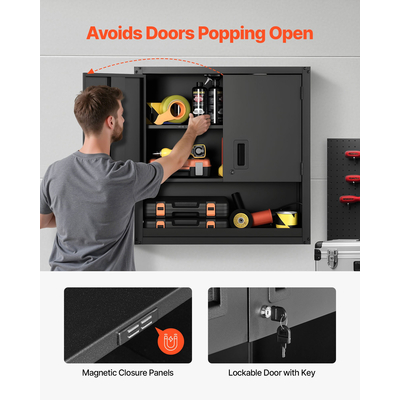 Μεταλλικό Ντουλάπι Τοίχου VEVOR, 76,2Π x 30,5Β x 76,2Υ ίντσες, Ατσάλινο Κρεμαστό Ντουλάπι Αποθήκευσης με Πόρτες που Κλειδώνουν και Ρυθμιζόμενο Ράφι για Γκαράζ, Υπόγειο, Κουζίνα, Αποθήκη - Απαιτείται Συναρμολόγηση, Μαύρο
