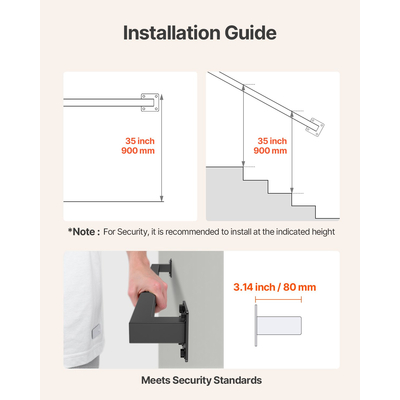Επιτοίχια χειρολισθήρα σκάλας VEVOR, εσωτερική μαύρη σιδερένια χειρολισθήρα σκάλας 910 mm, χωρητικότητα φορτίου 113 kg, βιομηχανική χειρολαβή για σκαλοπάτια, τετράγωνος σωλήνας για βεράντα σοφίτας, 2 τμήματα