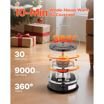 Φορητή θερμάστρα κηροζίνης και εστία VEVOR 9000 BTU, μη ηλεκτρική εσωτερική εξωτερική θερμάστρα 2 σε 1 με ρυθμιζόμενο ύψος και φλόγα και εύκολη αποθήκευση, για κατασκήνωση, κυνήγι, μαγείρεμα, σπίτι, γκαράζ, μαύρο