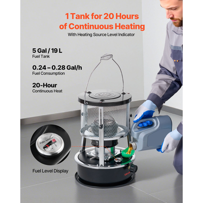 Φορητή θερμάστρα κηροζίνης και εστία VEVOR 9000 BTU, μη ηλεκτρική εσωτερική εξωτερική θερμάστρα 2 σε 1 με ρυθμιζόμενο ύψος και φλόγα και εύκολη αποθήκευση, για κατασκήνωση, κυνήγι, μαγείρεμα, σπίτι, γκαράζ, μαύρο