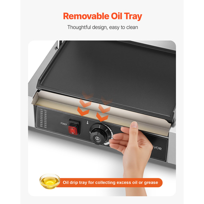 VEVOR Επαγγελματική Ψησταριά Panini, Ηλεκτρική Μηχανή Panini για Σάντουιτς 2200W, Πρέσα Σάντουιτς από Ανοξείδωτο Ατσάλι με Λαβή και Έλεγχο Θερμοκρασίας, Πλάκα από Σμάλτο 34x23 cm, για Χάμπουργκερ, Μοσχάρι και Μπέικον