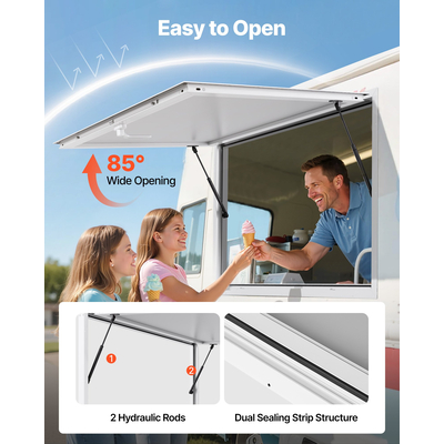 Παράθυρο VEVOR Concession 152x92 cm, Πλαίσιο αλουμινίου για φορτηγό τροφίμων, Παράθυρο σερβιρίσματος με βάση έως 85 μοίρες με πόρτα τέντας και γάντζο έλξης, Ανθεκτικό στο νερό της βροχής για ρυμουλκούμενο παραχώρησης