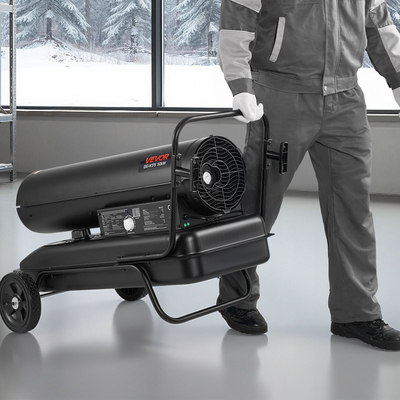 Θερμαντήρας κηροζίνης ντίζελ VEVOR 50kW με εξαναγκασμένο αέρα, φορητός θερμαντήρας χώρου τορπίλης με ρόδες και ρυθμιζόμενη θερμοκρασία, τύπου φυσητήρα για εργοτάξια/γκαράζ/αποθήκη/εργαστήριο/εξωτερική θέρμανση, μαύρο