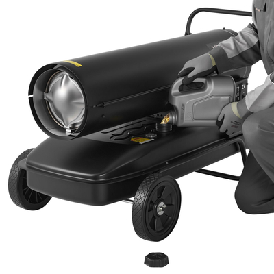 Θερμαντήρας κηροζίνης ντίζελ VEVOR 50kW με εξαναγκασμένο αέρα, φορητός θερμαντήρας χώρου τορπίλης με ρόδες και ρυθμιζόμενη θερμοκρασία, τύπου φυσητήρα για εργοτάξια/γκαράζ/αποθήκη/εργαστήριο/εξωτερική θέρμανση, μαύρο