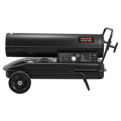 Θερμαντήρας κηροζίνης ντίζελ VEVOR 50kW με εξαναγκασμένο αέρα, φορητός θερμαντήρας χώρου τορπίλης με ρόδες και ρυθμιζόμενη θερμοκρασία, τύπου φυσητήρα για εργοτάξια/γκαράζ/αποθήκη/εργαστήριο/εξωτερική θέρμανση, μαύρο