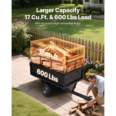 Τρέιλερ VEVOR Garden Utility, 17 κυβικά πόδια και χωρητικότητα 272 κιλών, Τρέιλερ μεταφοράς ATV και UTV, Χαλύβδινο καρότσι ρυμούλκησης με ελαστικά 16", Χειροκίνητο τράβηγμα ή ποδοκίνητο ποδοκίνητο, Ρυμουλκούμενα βαρέως τύπου για χλοοκοπτικό τρακτέρ