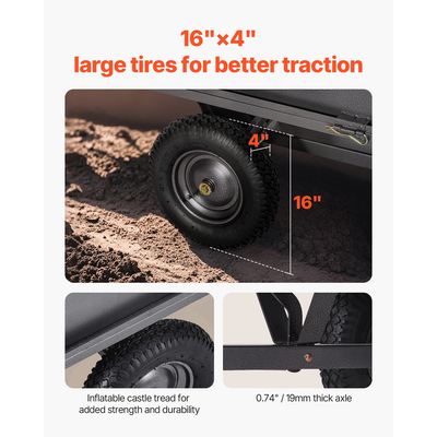 Τρέιλερ VEVOR Garden Utility, 17 κυβικά πόδια και χωρητικότητα 272 κιλών, Τρέιλερ μεταφοράς ATV και UTV, Χαλύβδινο καρότσι ρυμούλκησης με ελαστικά 16", Χειροκίνητο τράβηγμα ή ποδοκίνητο ποδοκίνητο, Ρυμουλκούμενα βαρέως τύπου για χλοοκοπτικό τρακτέρ